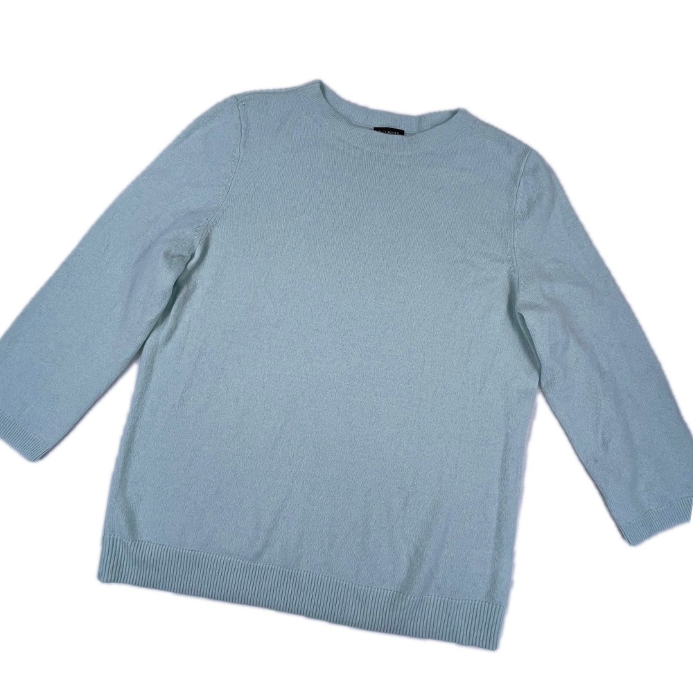 Talbots 100% Pure Cashmere Crewneck Sweater L Light Blue Quiet Luxury Minimalist